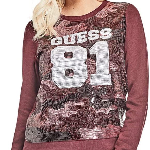 New GUESS Eartha Sequin Logo Pullover - Picture 1 of 8